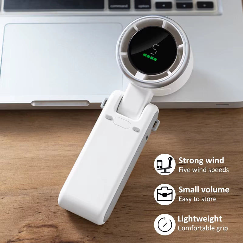 2024 Portable High-Speed Turbo Handheld and Neck-Hanging Fan with LED Adjustment for Outdoor and Desktop Use