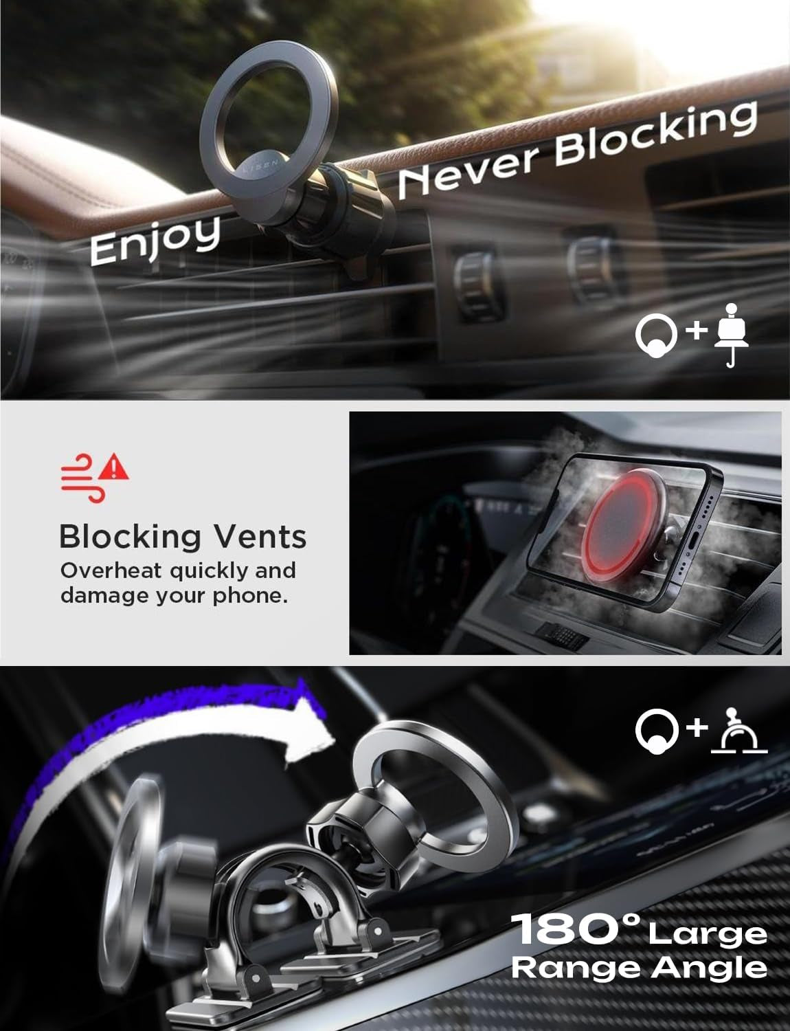 for Magsafe Car Mount [95% Increase Magnetism] Magnetic Phone Holders for Your Car,Car Accessories for Men Women Truck 360 Dashboard Vent Phone Mount for Garmin GPS Fit Iphone 16 15 14 13 12